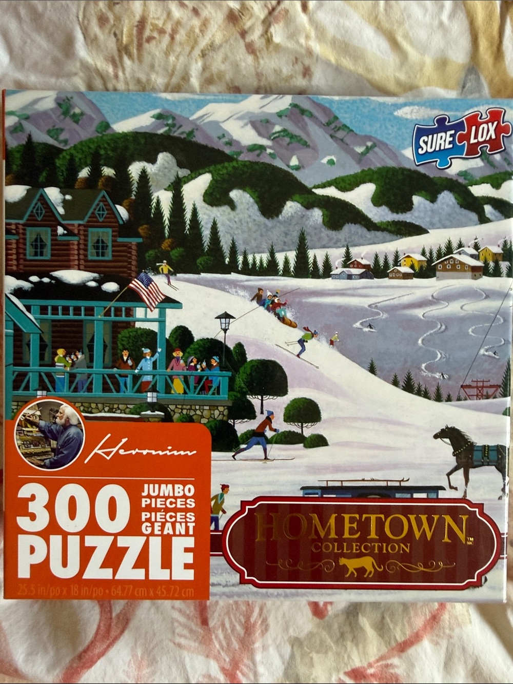 Sure-Lox Hometown Collection 300-Piece Puzzle — Winter Scene “Pine Ridge Lodge”